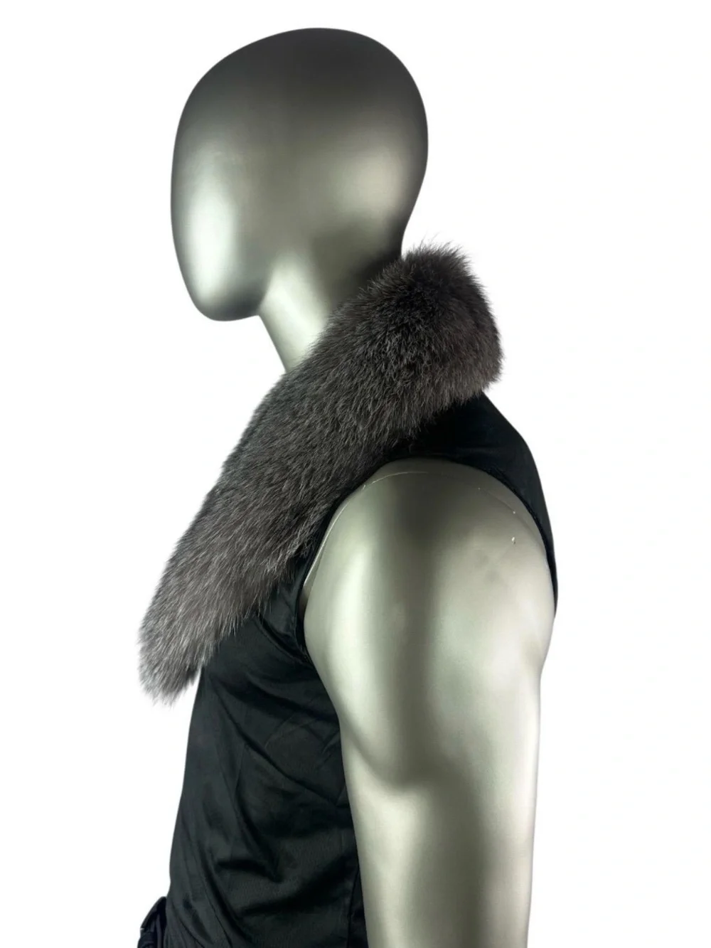 Mens SILVER-INDIGO FOX Collar, 36” L, Certified Vintage Fur